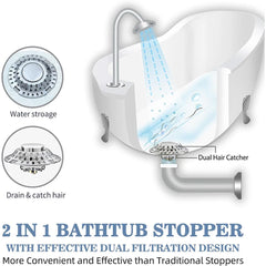 2 in 1 Bathtub Hair Catcher Stopper with Dual Filtration, Anti-Clog Drain Cover Plug for Tub Shower