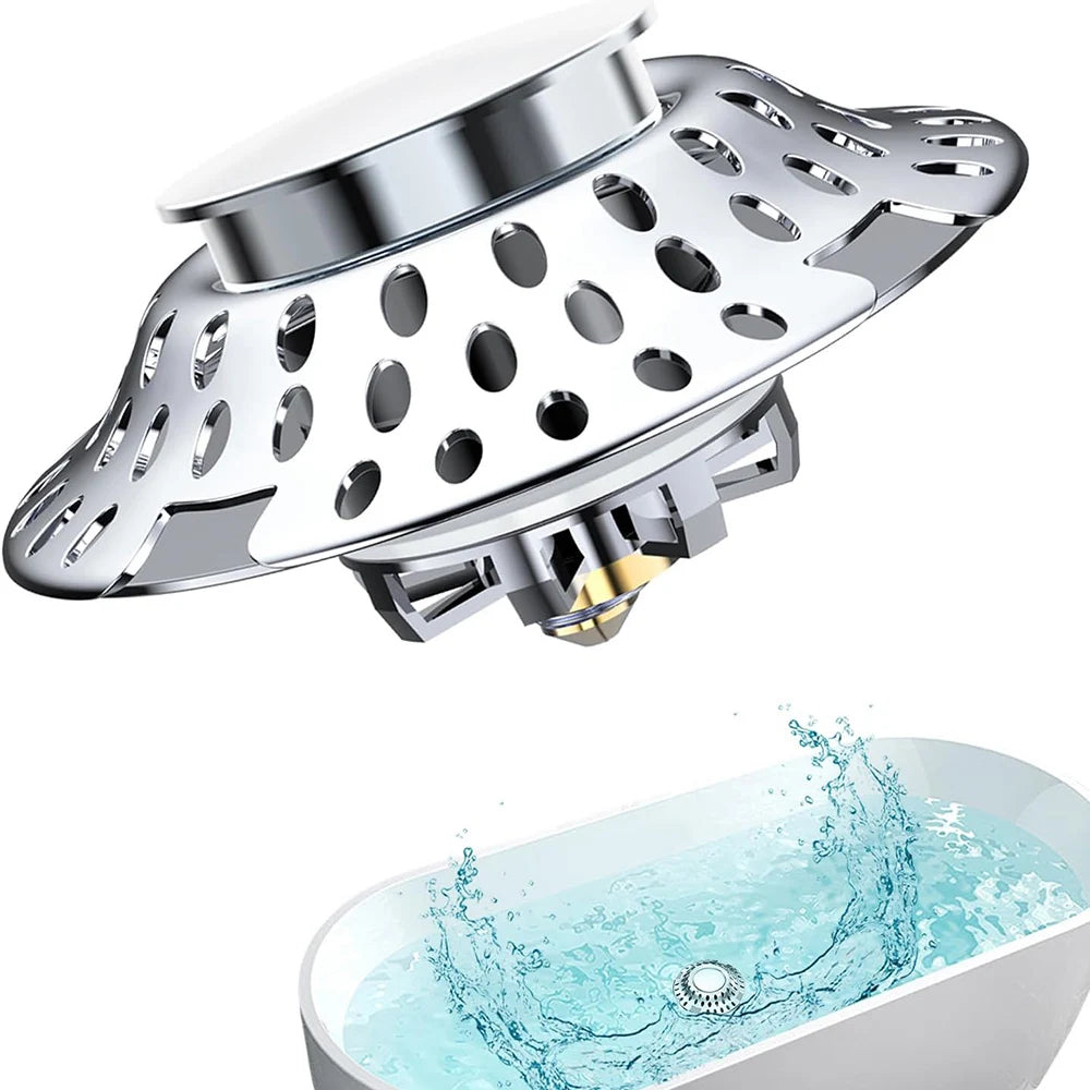 2 in 1 Bathtub Hair Catcher Stopper with Dual Filtration, Anti-Clog Drain Cover Plug for Tub Shower