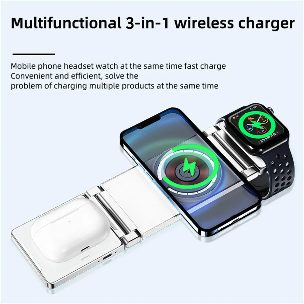 Newest 3 IN 1 Magnetic Wireless Charger For iPhone 15 14 13 12 Pro Max Fast Charging Dock Station For Airpods Apple Watch SE 8 7