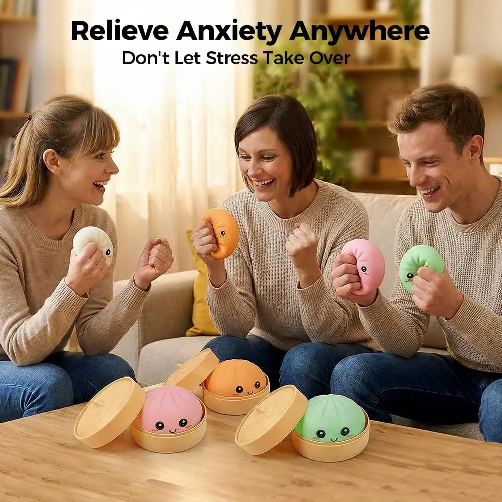 Glitter Dumpling Squishy, 2026 New Bun Squeeze Stress Relief Ball with Steamer Box for Stress Relief (4 Pcs)