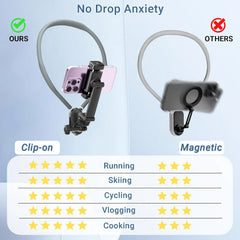 Neck Phone Holder for Go Pro/Video Recording, Wearable Hands Free POV/Vlog Selfie Mount 360°Adjustable Around Cell Phone Stand