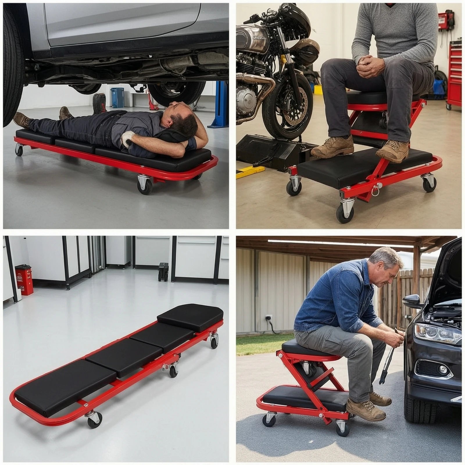 Foldable Creeper with Seat 2 in 1 Creeper with Seat Garage Chair Convertible Mechanic Stool Padded for Mechanics