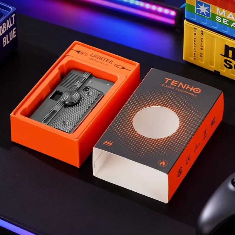 New Creative Multi-Functional Folding Lighter  Dual-form  Spinner Stress Relief Lighters Gun , Wholesale Cool Gift Box