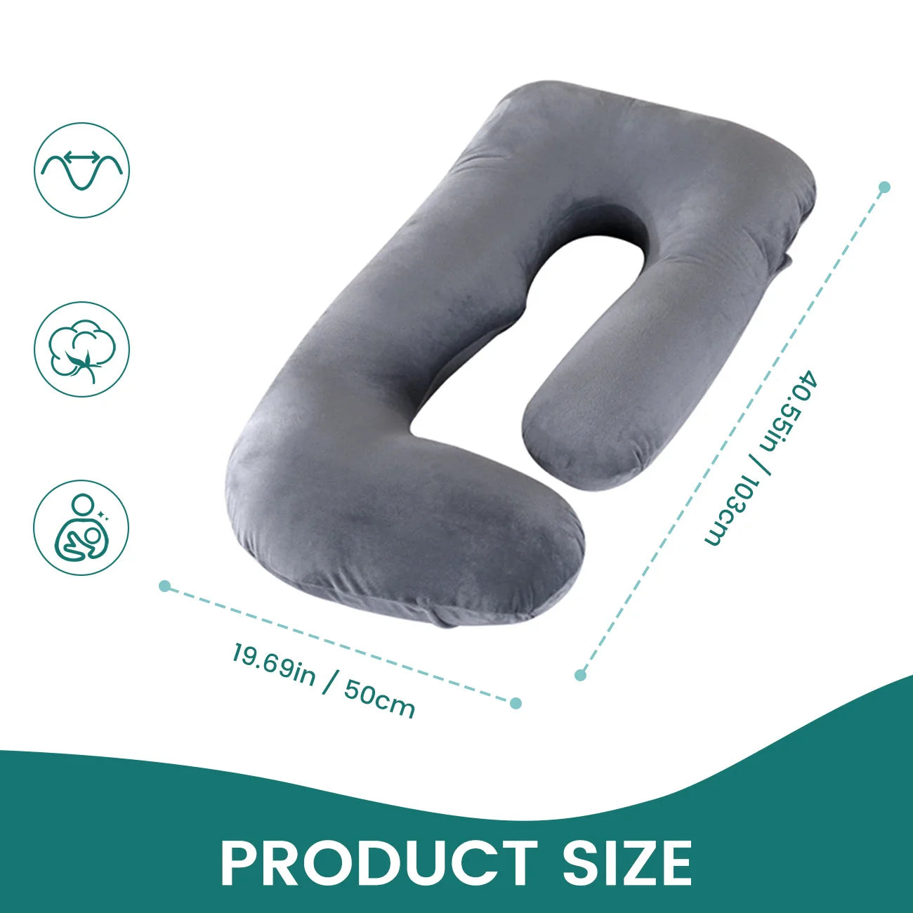 G-Shape Maternity Pillow, Full Body Support Pregnancy Pillow for Sleeping, Nursing & Side Sleeping, Soft Cotton Cover, Gray