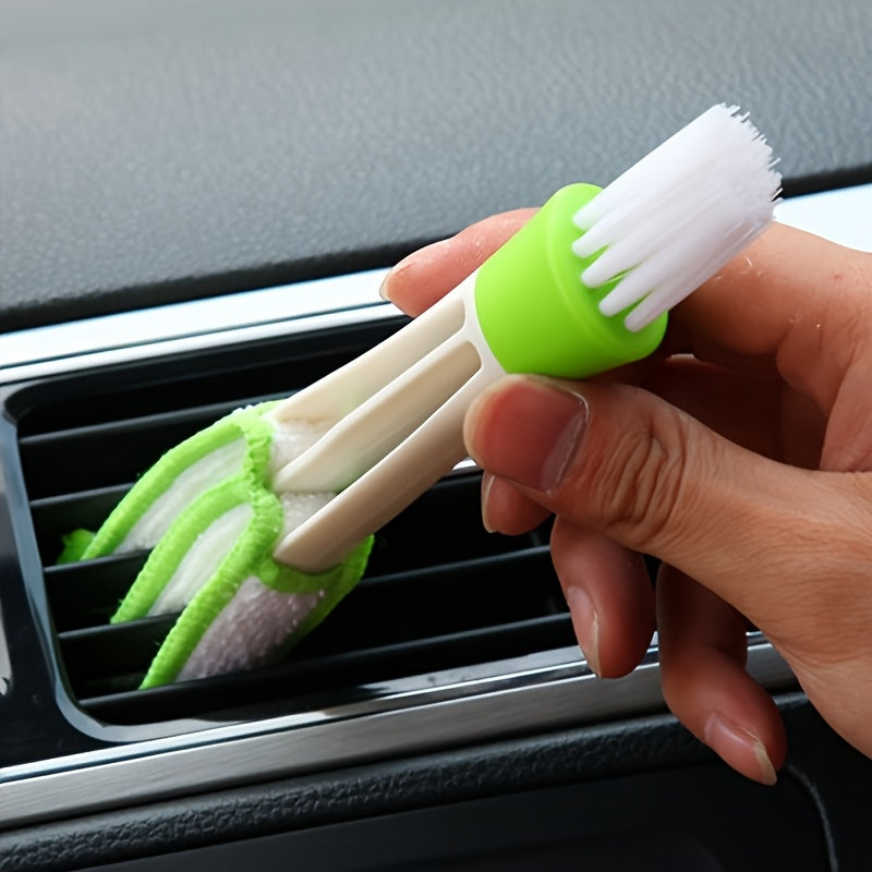 1pc Multifunctional Car Air Vent Cleaning Brush - Detachable And Washable, Green And White Bristles, for Interior Detailing, Dust Removal, And Corner Cleaning
