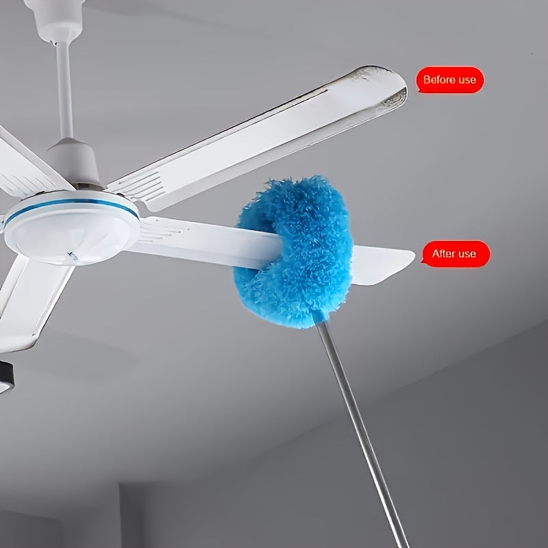Ceiling Fan Dust Collector with Retractable High Reach & -Slip Lock - Detachable Brush Heads, Feather Duster Attachment, Machine Washable - -Free Operation for RV, Home, Ceiling & Glass Cleaning - Ideal for Bedrooms, Bathrooms, Kitchens (No /Easy
