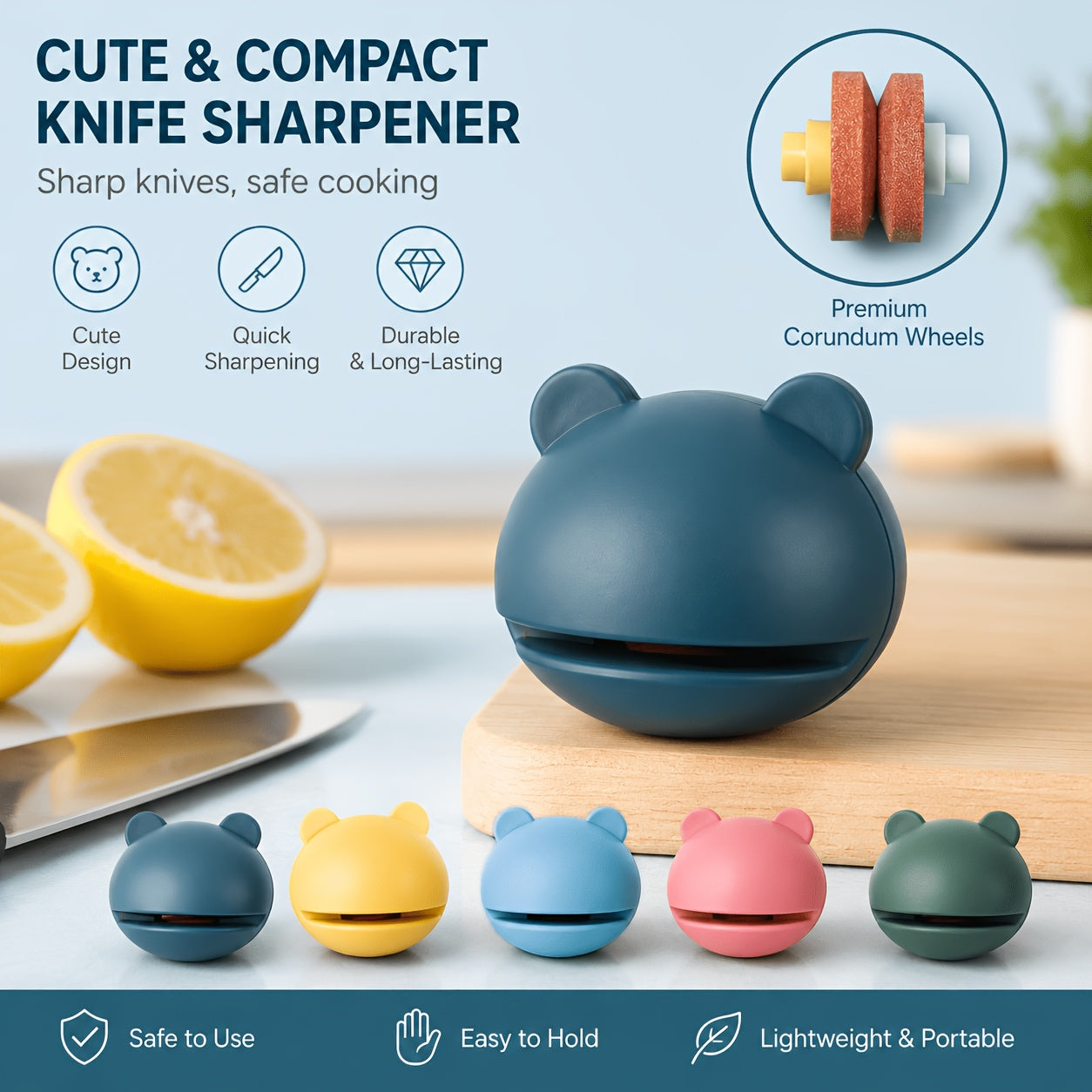 Cartoon Frog Sharpening Stone Set 5pcs/3pcs | Portable Knife Sharpener, Suitable for Camping, Kitchen, Farm Tools, and Other Applications, Plastic Material